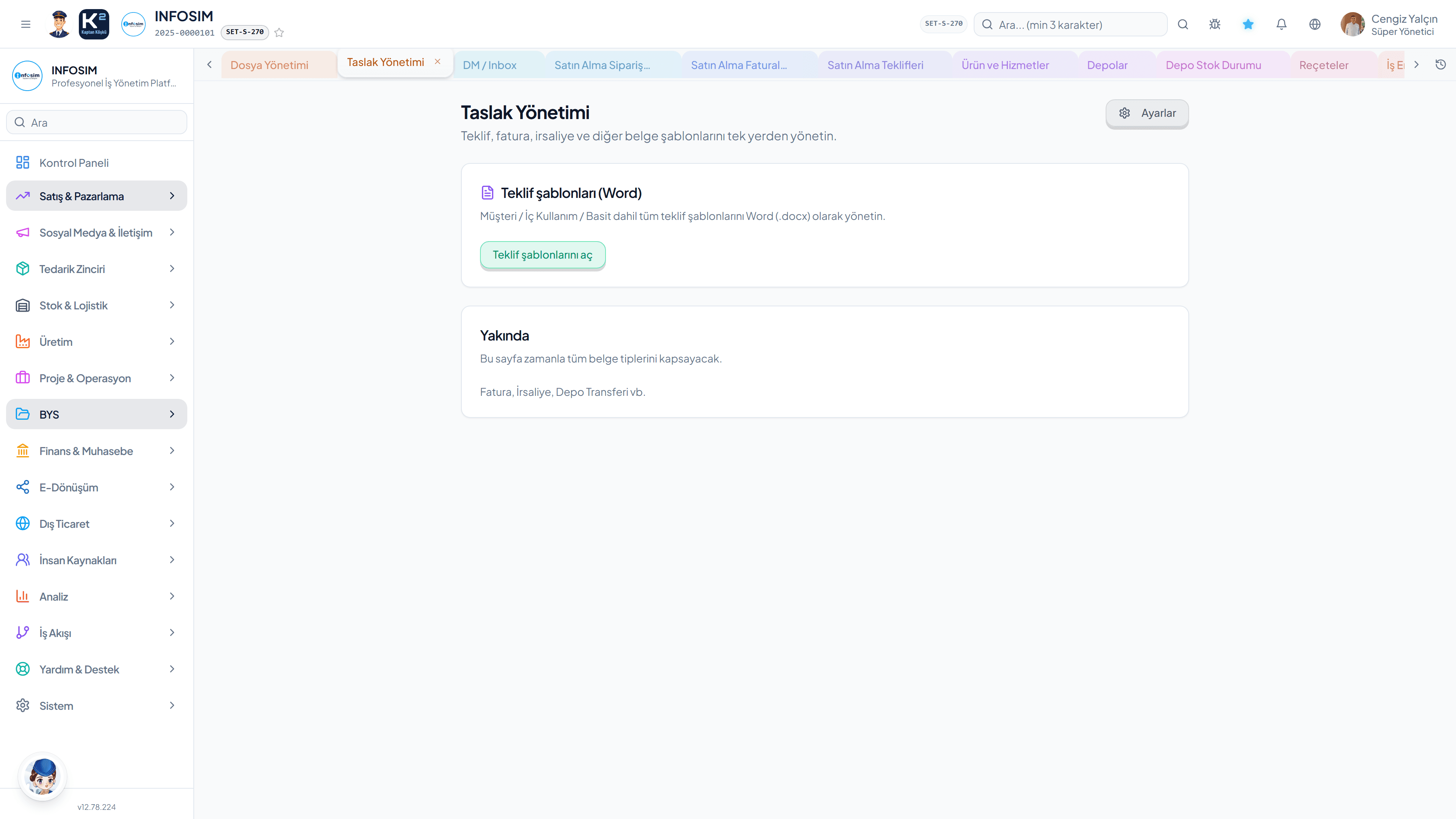 Template manager — Word/email templates and document code formats.
